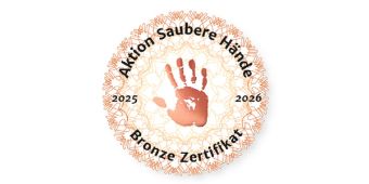 Bild: Logo der Aktion Saubere Hände Bronze-Zertifikat, gültig 2025-2026