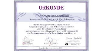 Zertifikat Endometriosezentrum für Rehabilitation Zertifikat Endometriosezentrum für Rehabilitation