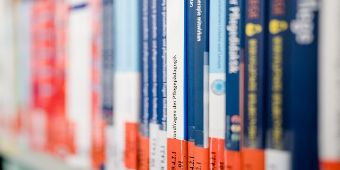 Das Foto zeigt viele Fachbücher in einer Reihe.