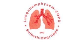 Grafik: Darstellung einer Lunge mit Schriftzug "Selbsthilfegruppe Lungenemphysem COPD"
