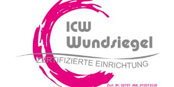 Auf dem Bild ist das ICW Wundsiegel Logo zu sehen mit einem pinken "C"