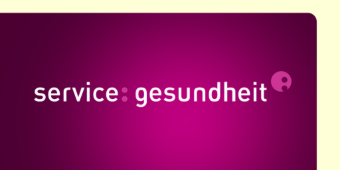 Logo Service Gesundheit hr-Fernsehen Das Motiv zeigt Text auf farbigem Grund: "service:gesundheit"
