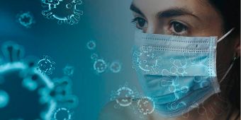 Corona-Virus und Frau mit Maske Bild: Corona-Virus und Frau mit Maske