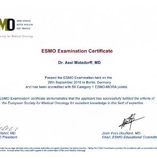 ESMO Examiniation Certificate