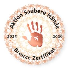 Aktion Saubere Hände - Bronze-Zertifikat Bild: Logo der Aktion Saubere Hände Bronze-Zertifikat, gültig 2025-2026