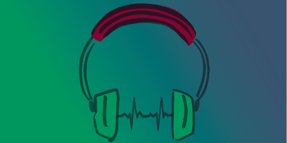 Grafik: Illustration zum Gesundheitspodcast Digitale Sprechstunde - Kopfhörer mit EKG-Kurve 
