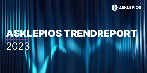 Das Bild zeigt eine Herzkurve als Nahaufnahme und trägt die Inschrift Asklepios Trendreport 2023
