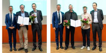 Preisverleihung im Rahmen der Semestereröffnung – links Prof. Dr. Christian Wülfing, rechts Fabian Lorenz und Dr. med. (HU) Ulrich Mederer. Preisverleihung im Rahmen der Semestereröffnung – links Prof. Dr. Christian Wülfing, rechts Fabian Lorenz und Dr. med. (HU) Ulrich Mederer.