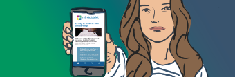 Illustration einer Patientin mit der minddistrict App - Digitalisierung bei Asklepios Grafik: Illustration einer Patientin mit der minddistrict App - Digitalisierung bei Asklepios