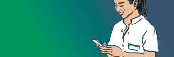 Illustration einer Ärztin mit Smartphone - digitale Patientenakte bei Asklepios Grafik: Illustration einer Ärztin mit Smartphone - digitale Patientenakte bei Asklepios