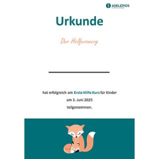 Das Bild zeigt die Urkunde, die die Kinder nach dem Erste Hilfe Kurs bekommen