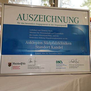 Hier war ein Bild: Auszeichnungsurkunde Organspende