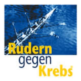 Das Motiv zeigt Text auf weißem Grund: "Rudern gegen Krebs"