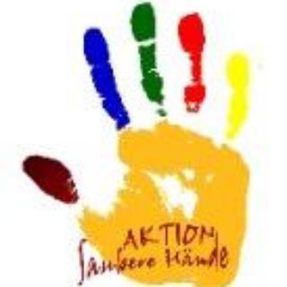 Das Bild zeigt das bunte Logo der "Aktion Saubere Hände" auf weißem Grund