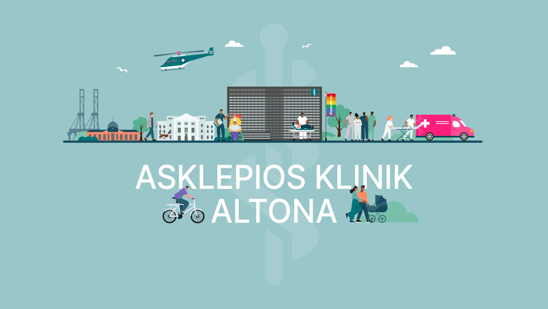Die Asklepios Klinik Altona ist offen für alle und zeichnet sich durch eine große Zentrale Notaufnahme, ein Perinatalzentrum Level I und ihre Nähe zum Hamburger Hafen aus. Besonders markant ist das Klinikgebäude im Stadtpanorama. Das sieht man hier illustriert..