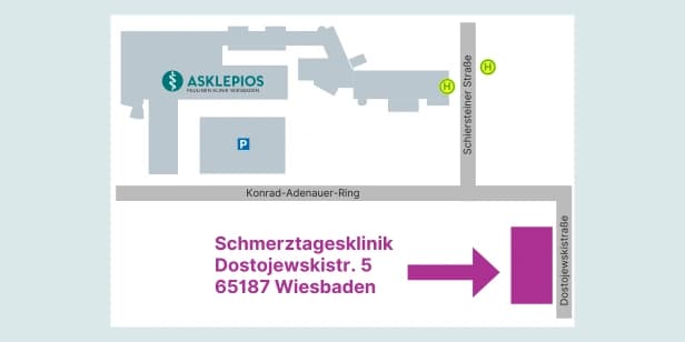 Das Motiv zeigt den Handzettel mit Wegbeschreibung in die Schmerz-TK.