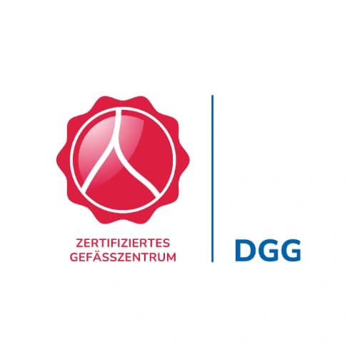Text: Rotes Siegel der DGG Zertifizierung zum Gefäßzentrum auf weißem Hintergrund