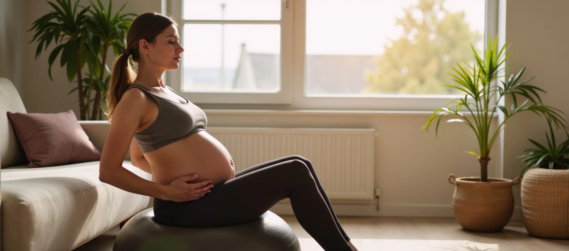 Das Bild zeigt eine schwangere Frau auf einem Sitzkissen.