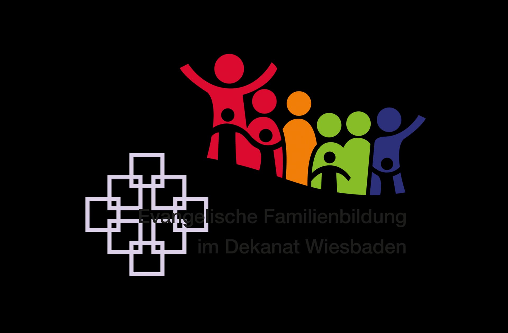 Das Motiv zeigt das Logo der evangelischen Familienbildung Wiesbaden, bunte Menschen.