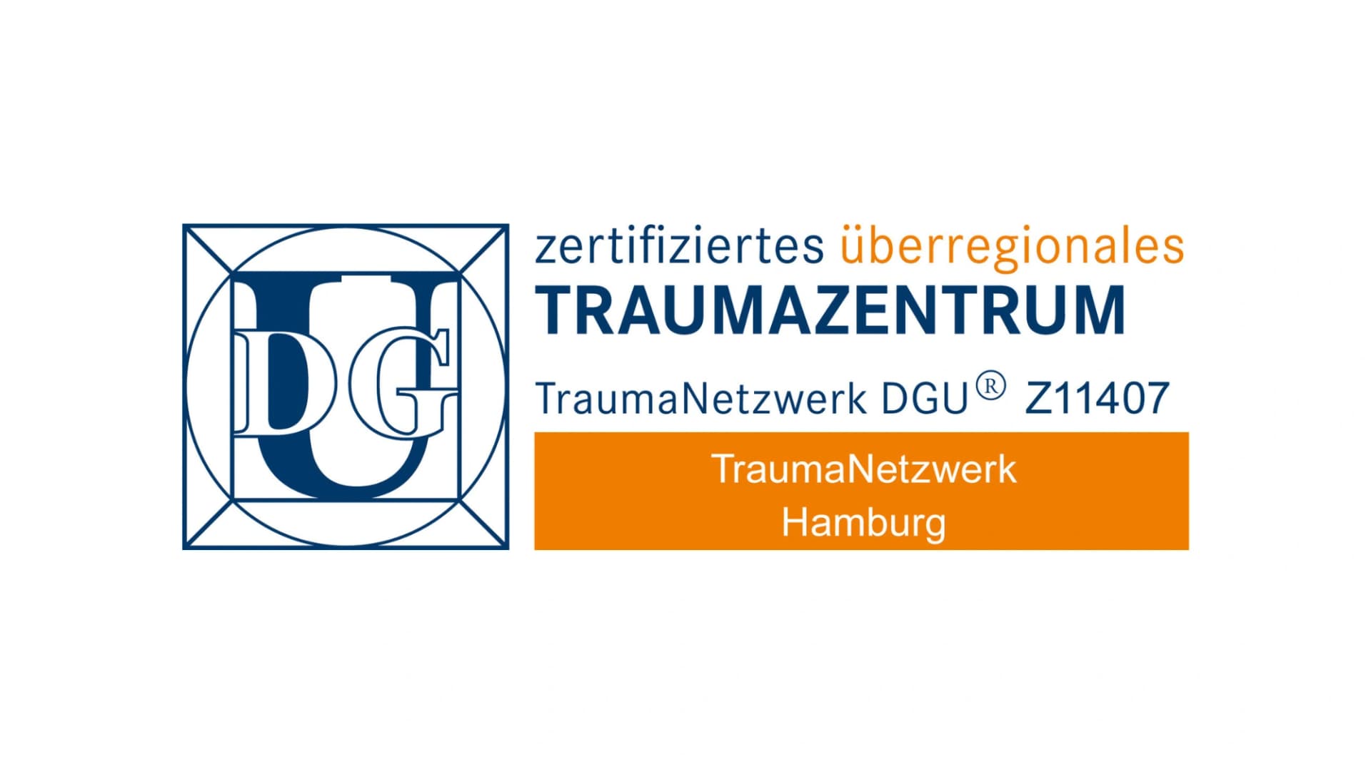 Das Bild zeigt das Logo "DGU Überregionales Traumazentrum". Das überregionale Traumazentrum der Asklepios Klinik St. Georg stellt mit anderen Kliniken im zertifizierten Traumanetzwerk Hamburg die kompetente, schnellstmögliche Versorgung von schwerstverletzten Patienten aus Hamburg und dem Umland sicher.
