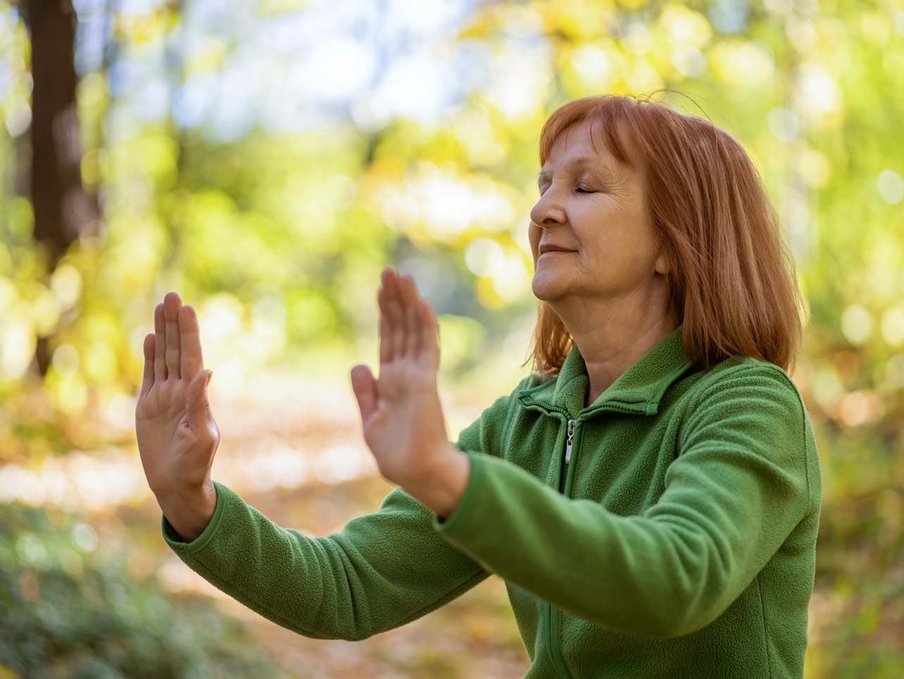 Bild: Frau macht Tai Chi im Wald