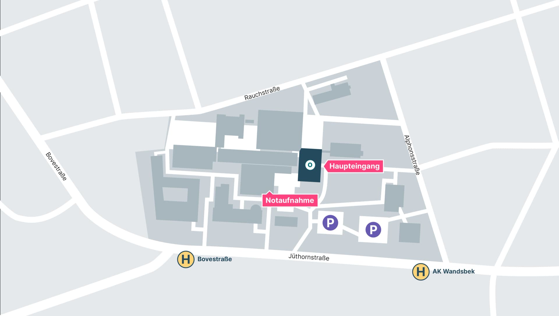 Lageplan des Asklepios MVZ Wandsbek in Haus O