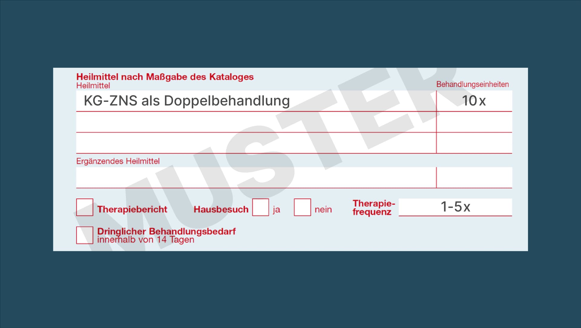 Bild: Ausfüllhilfe des Neurologischen Therapiezentrums St. Georg: Basisverordnung Physiotherapie KG-ZNS als Doppelbehandlung