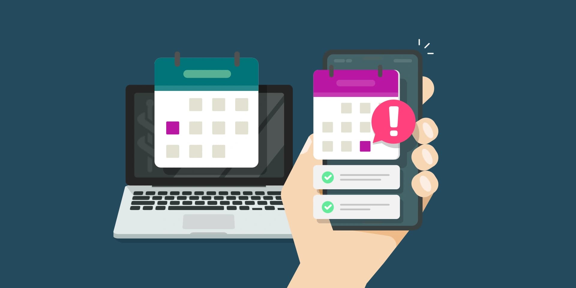 Illustration: Kalenderfunktion auf einem Smartphone und einem Laptop