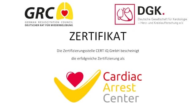 Zertifikat des Deuteschen Rats für Wiederbelebung und der Deutschen Gesellschaft für Kardiologie