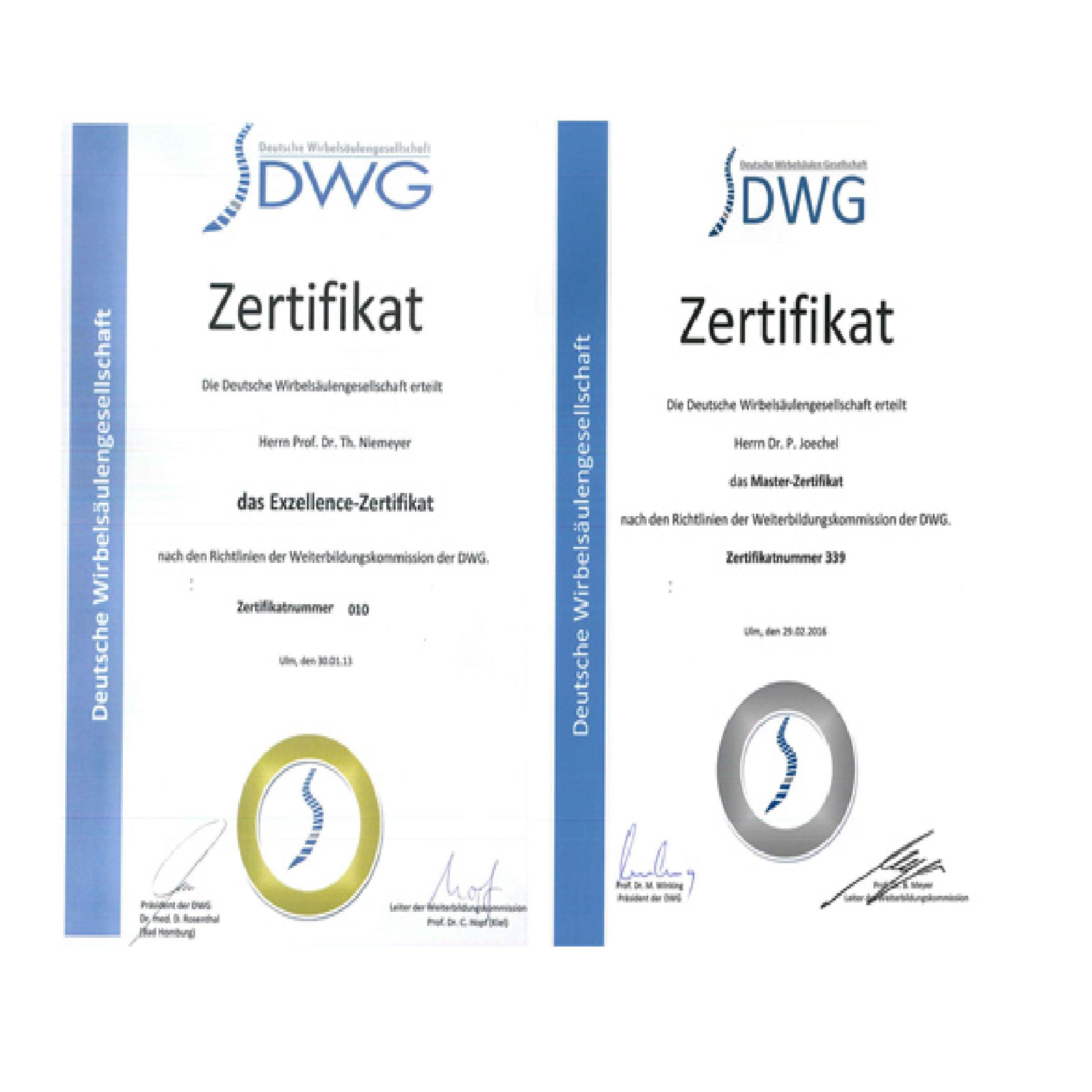 DWG Zertifizierungen Auszeichnung Prof. Niemeyer und Dr. Joechel