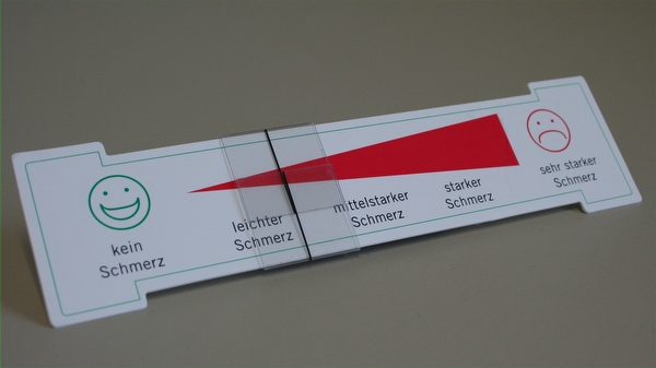 Um die Stärke Ihrer Schmerzen zu bewerten, setzen wir eine Schmerzskala ein. BILD: Eine Schmerzskala, auf der stufenlos zwischen