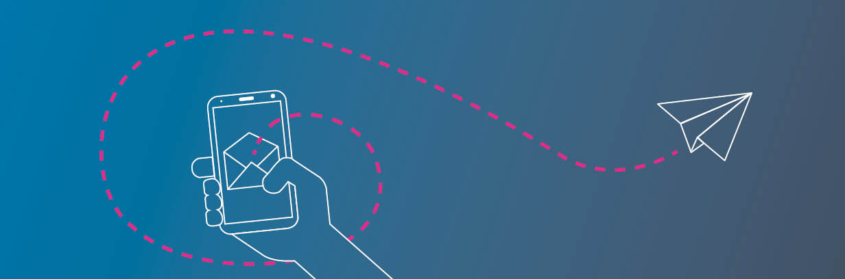 Asklepios Newsletter - Monat für Monat interessante Gesundheitsinformationen Bild: Hand mit Handy und Papierflieger