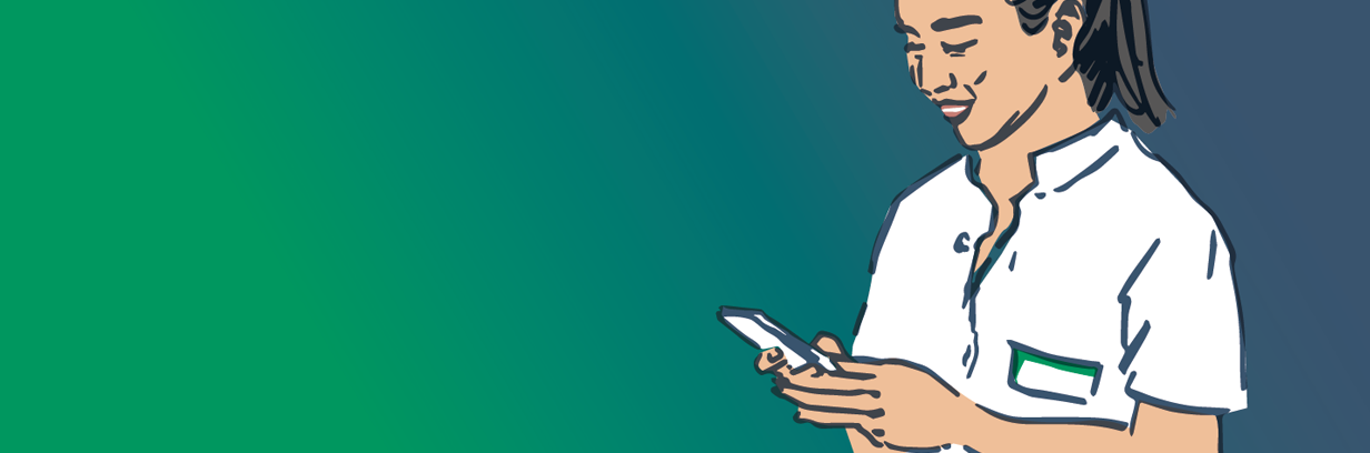 Illustration einer Ärztin mit Smartphone - digitale Patientenakte bei Asklepios Grafik: Illustration einer Ärztin mit Smartphone - digitale Patientenakte bei Asklepios