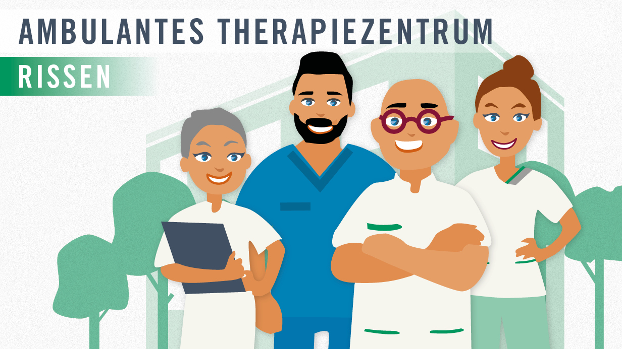 Illustrierte Ärztegruppe des Therapiezentrum Rissen lächelt den Betrachter an. Grafik: Illustrierte Ärztegruppe des Therapiezentrum Rissen lächelt den Betrachter an.