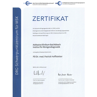 DRG Röntgen Bild: Zertifikat Schwerpunktzentrum